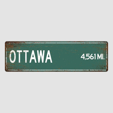 Ottawa Distance Street Sign - Close Up Detail View