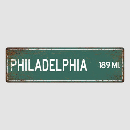 Philadelphia Distance Street Sign - Close Up Detail View