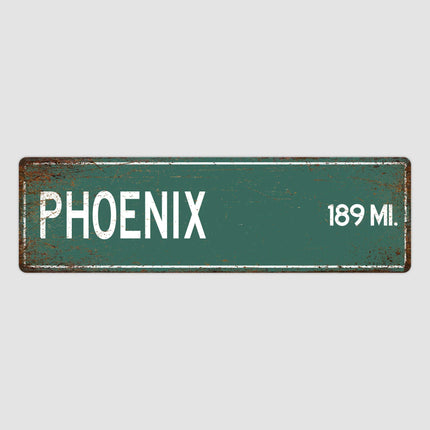 Phoenix Distance Street Sign - Close Up Detail View