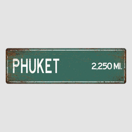 Phuket Distance Street Sign - Close Up Detail View