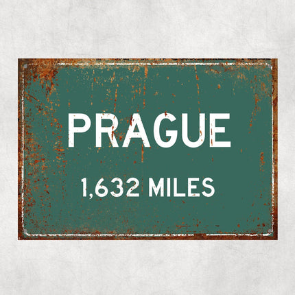 Prague Distance Sign - Close Up Detail View
