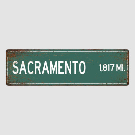 Sacramento Distance Street Sign - Close Up Detail View