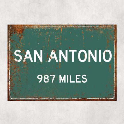 San Antonio Distance Sign - Close Up Detail View