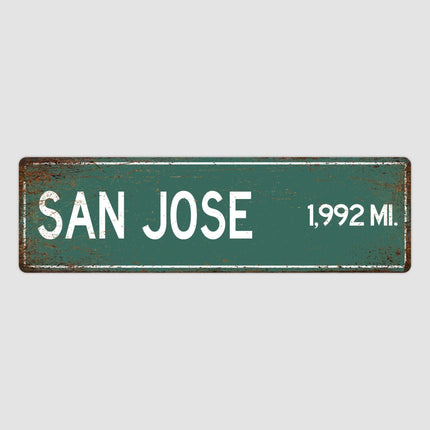 San Jose Distance Street Sign - Close Up Detail View