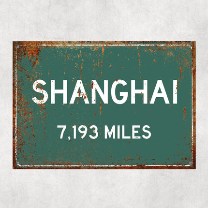 Shanghai Distance Sign - Close Up Detail View