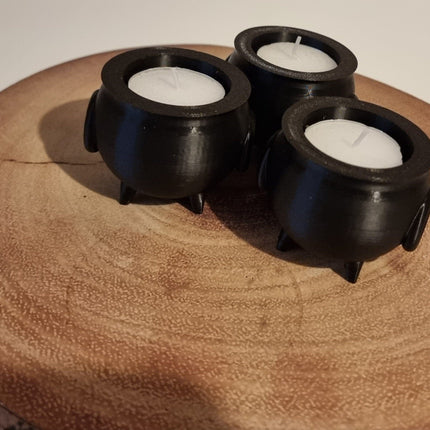 Spooky Cauldron Tea Light Holders – Set of 3 Halloween Decor - Alternative Angle View