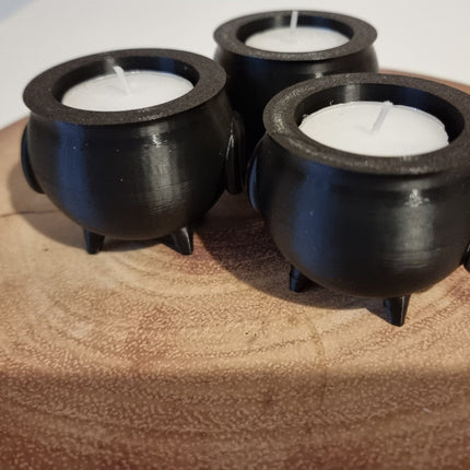 Spooky Cauldron Tea Light Holders – Set of 3 Halloween Decor - Lifestyle Room Setting
