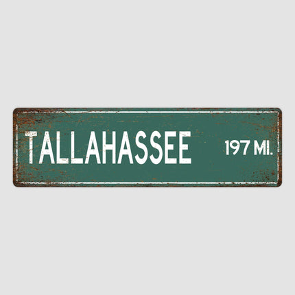 Tallahassee Distance Street Sign - Close Up Detail View
