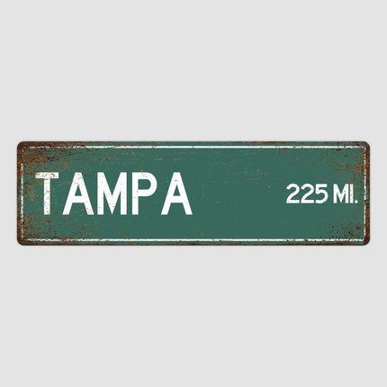 Tampa Distance Street Sign - Close Up Detail View