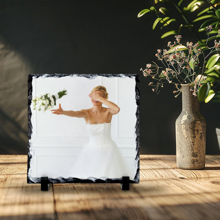 Personalised wedding photo slate with a bride’s photograph