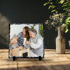 Personalised family photo printed on a square photo slate