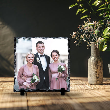 Groom photo slate displayed as a wedding keepsake