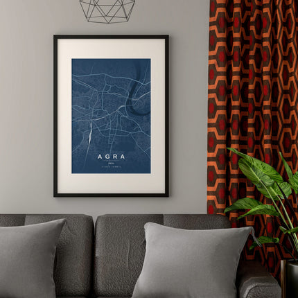 Agra Map Art Print - Close Up Detail View