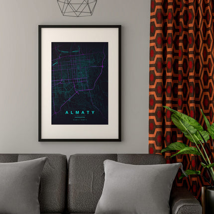 Almaty Map Art Print - Alternative Angle View