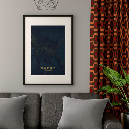 Aspen Map Art Print - Lifestyle Room Setting