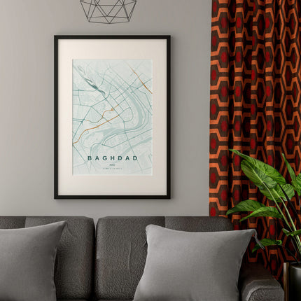 Baghdad Map Art Print - Close Up Detail View