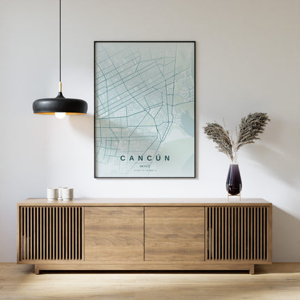Cancun Map Art Print - Lifestyle Room Setting