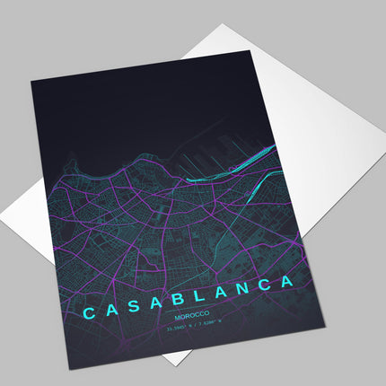 Casablanca Map Art Print - Close Up Detail View