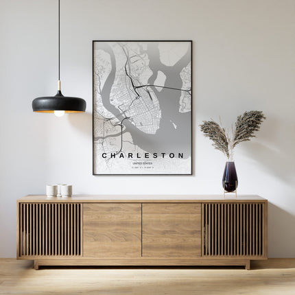 Charleston Map Art Print - Close Up Detail View