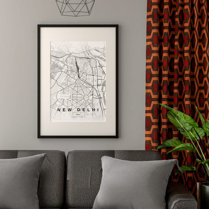 Delhi Map Art Print - Close Up Detail View