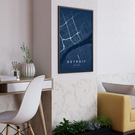 Detroit Map Art Print - Close Up Detail View