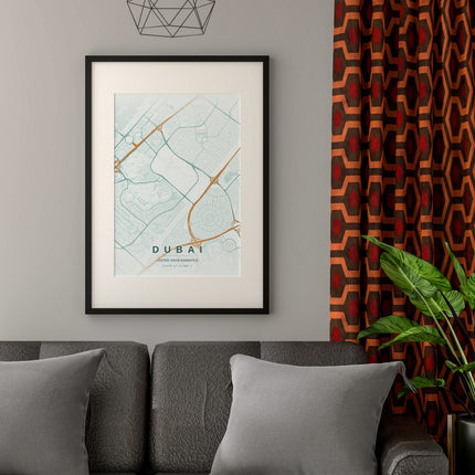 Dubai Map Art Print - Close Up Detail View
