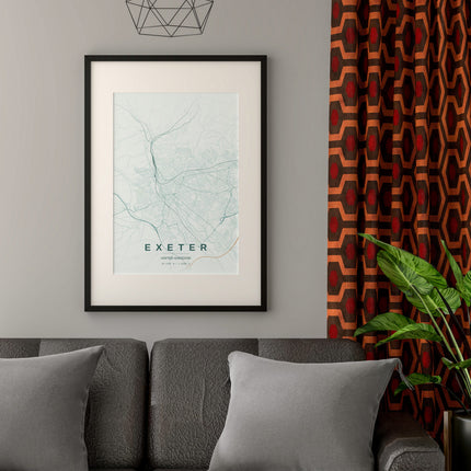 Exeter Map Art Print - Close Up Detail View