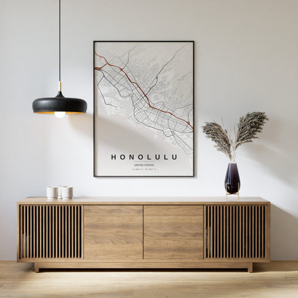 Honolulu Map Art Print - Alternative Angle View