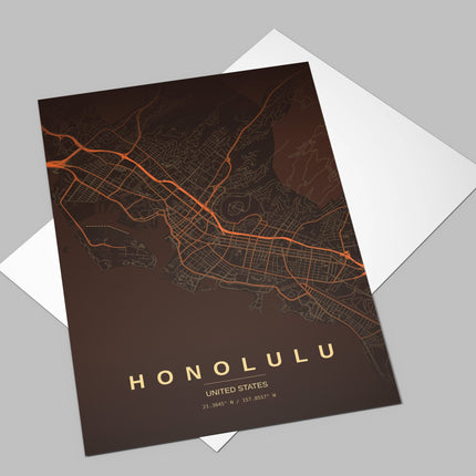 Honolulu Map Art Print - Lifestyle Room Setting