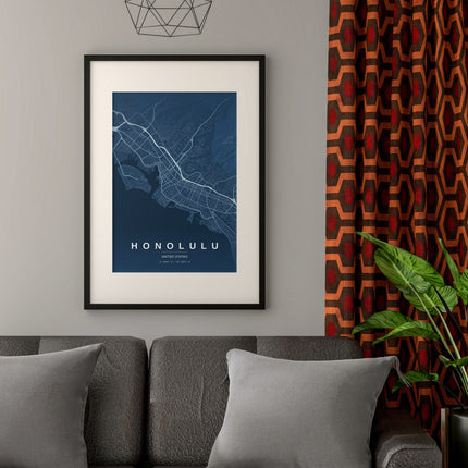 Honolulu Map Art Print - Close Up Detail View