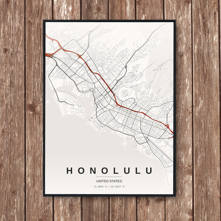 Honolulu Map Art Print - Wall Print | Personalised Gift