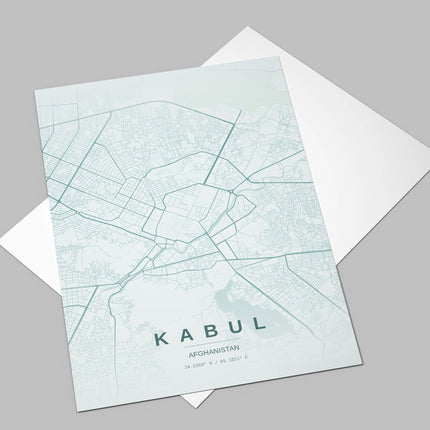Kabul Map Art Print - Close Up Detail View