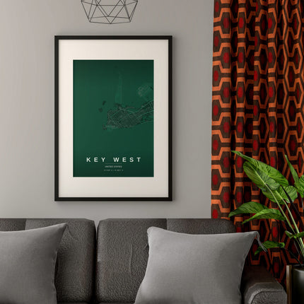Key West Map Art Print - Lifestyle Room Setting