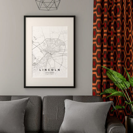 Lincoln Map Art Print - Close Up Detail View