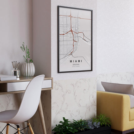 Miami Map Art Print - Close Up Detail View