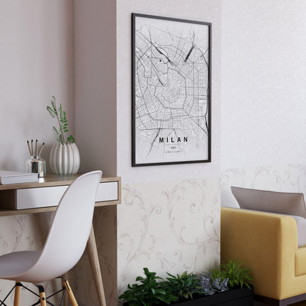 Milan Map Art Print - Lifestyle Room Setting