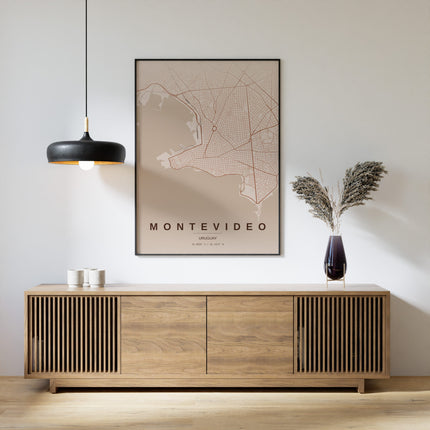 Montevideo Map Art Print - Close Up Detail View