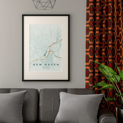 New Haven Map Art Print - Close Up Detail View