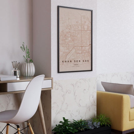 Phnom Penh Map Art Print - Lifestyle Room Setting