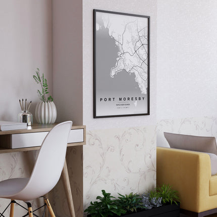 Port Moresby Map Art Print - Close Up Detail View