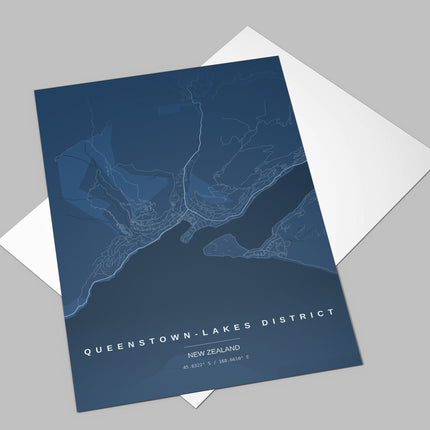 Queenstown Map Art Print - Close Up Detail View