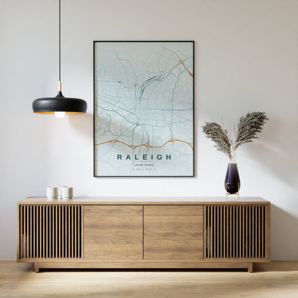 Raleigh Map Art Print - Lifestyle Room Setting