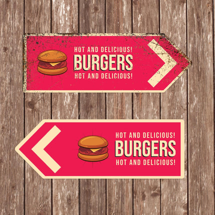 Retro Burger Arrow Metal Sign - Sign | Personalised Gift