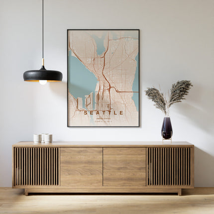 Seattle Map Art Print - Alternative Angle View