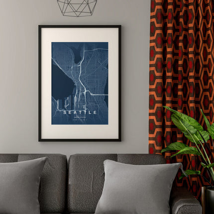 Seattle Map Art Print - Close Up Detail View