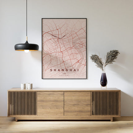 Shanghai Map Art Print - Close Up Detail View